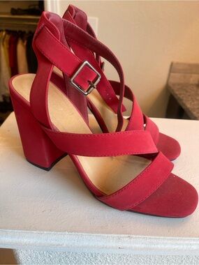 Women’s Red Strappy Block Heel Sandals